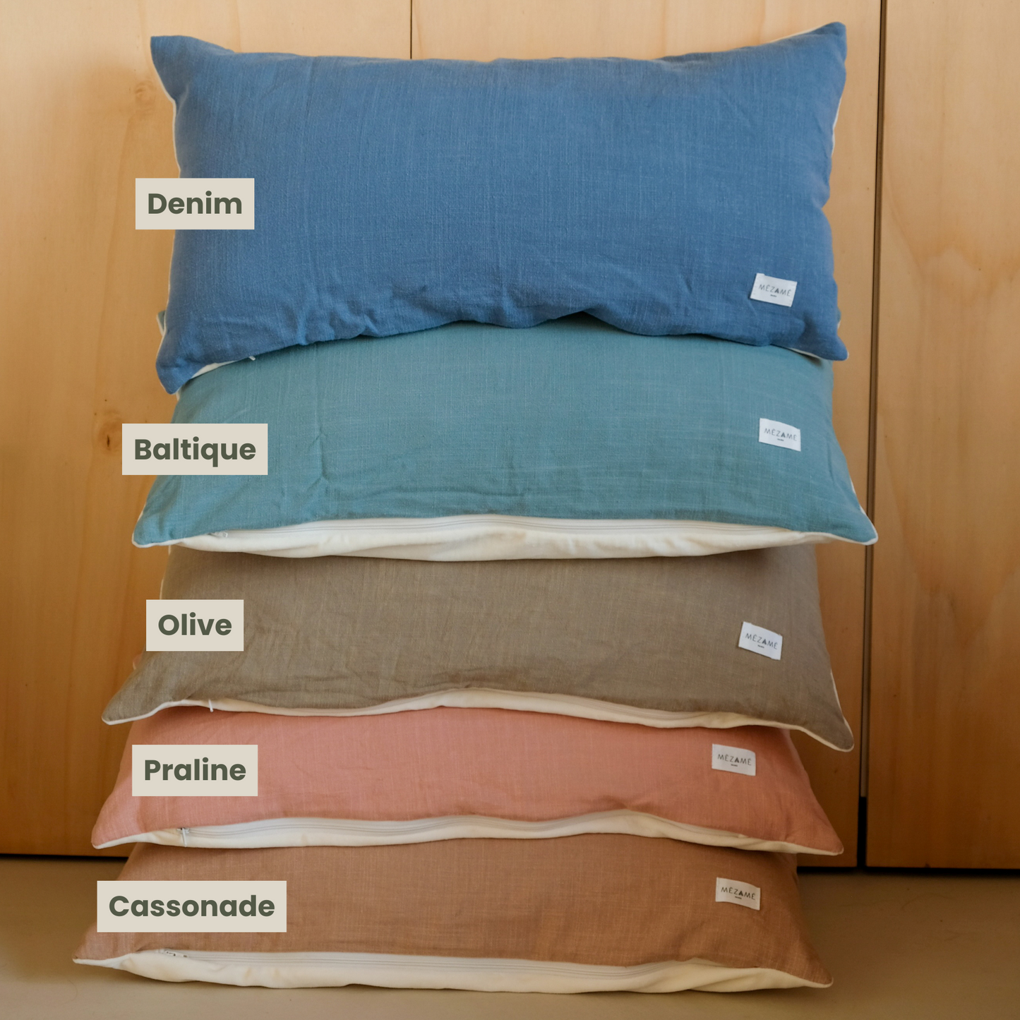 oreillers unis coussin coton lin couleurs
