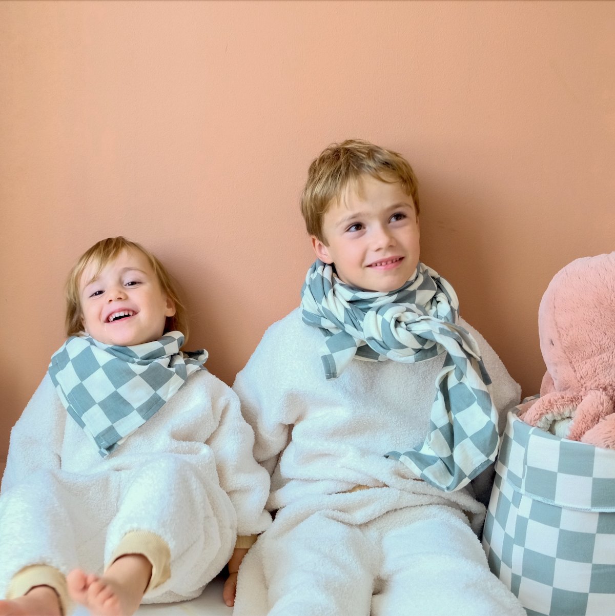 maxi lange gaze de coton cadeau de naissance imprimé damier vert