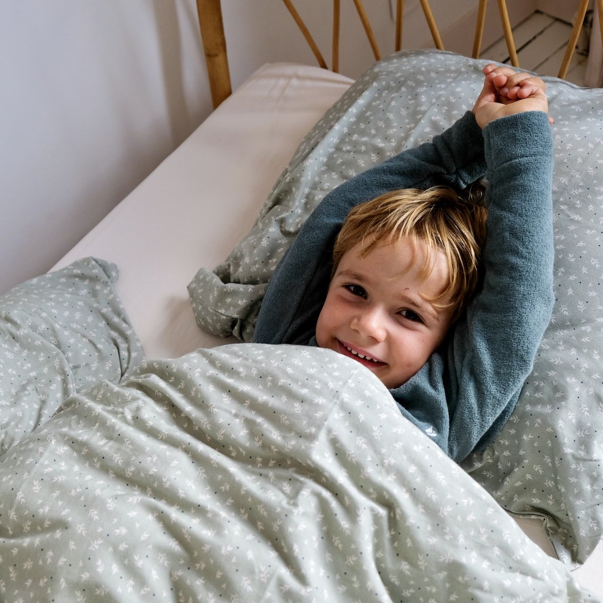 parure linge de lit enfant en jersey tout doux coloris sauge