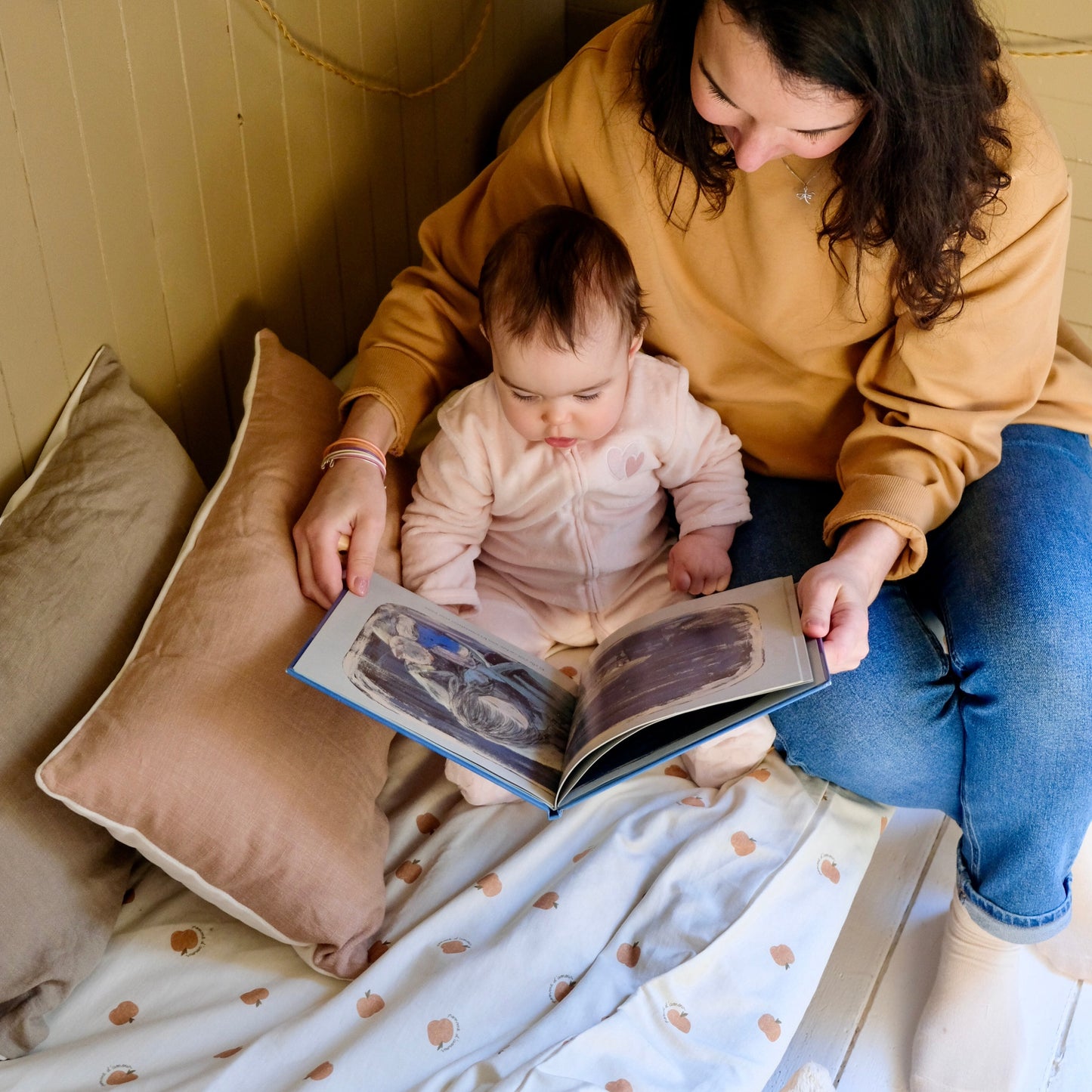 parure linge de lit enfant bébé jersey tout doux imprimé pomme d'amour
