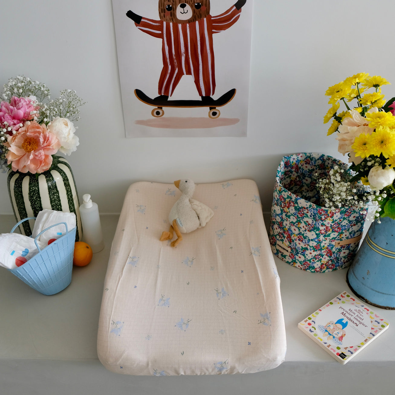 Housse matelas à langer Bleuets