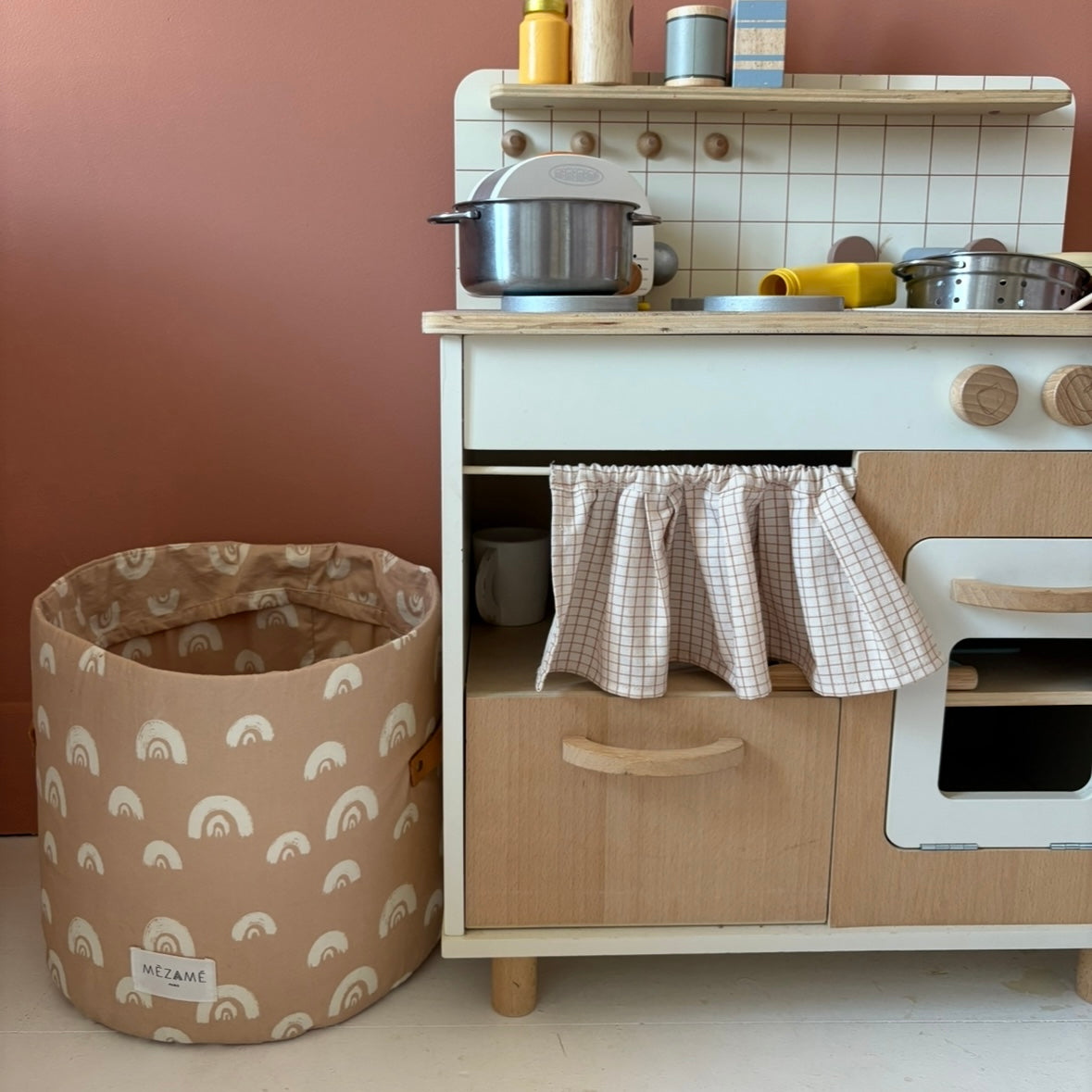 panier rangement jouets enfants arc en ciel rose 