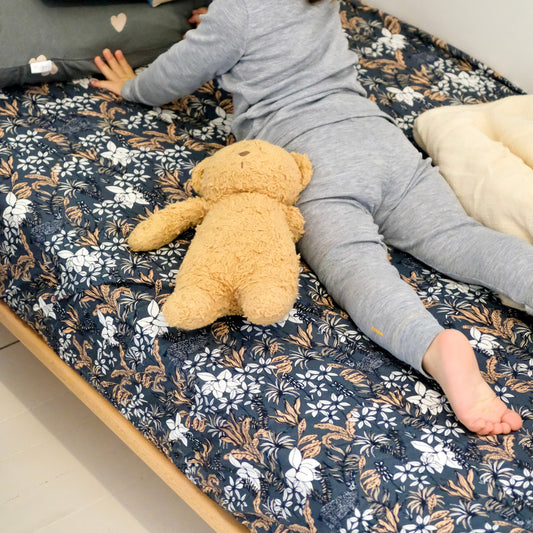 drap housse coton bio motif foret animaux feuilles