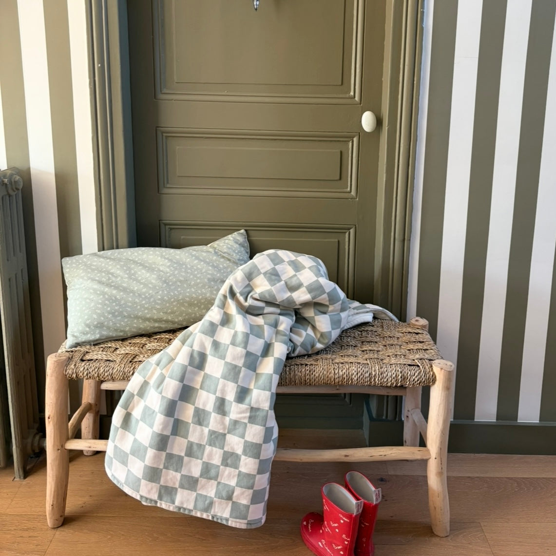 couverture maxi damier vert sauge 