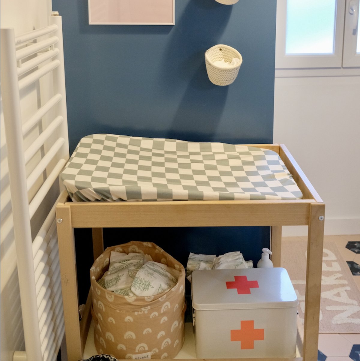 housse matelas à langer et de change jersey tout doux imprimé damier vert