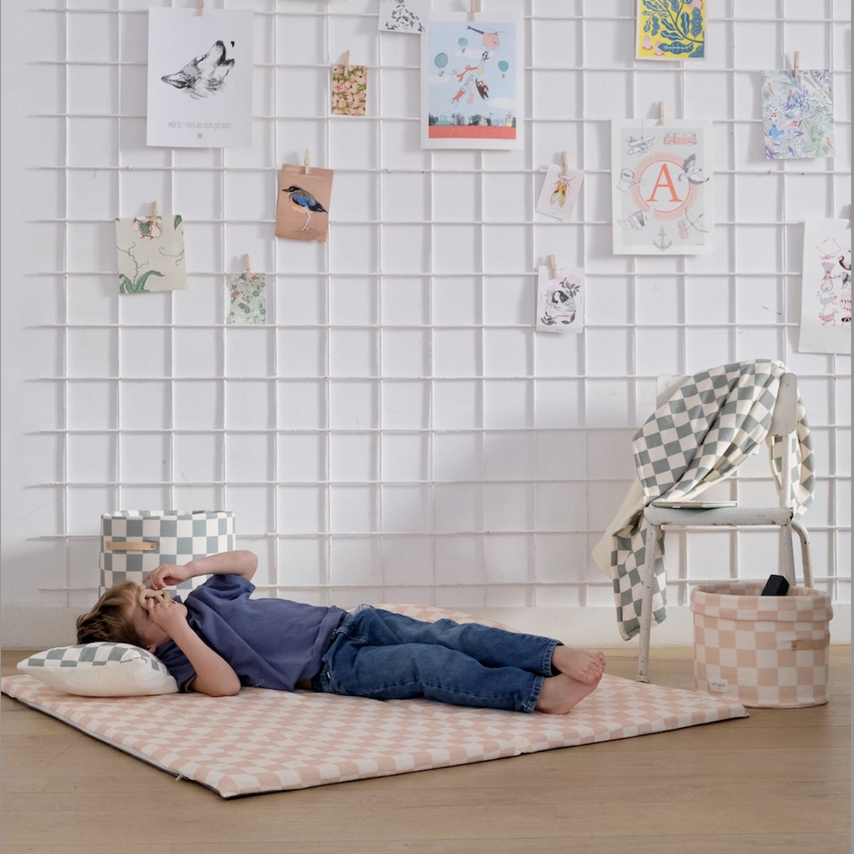 housse tapis d'eveil motricité et jeuxdamier rose