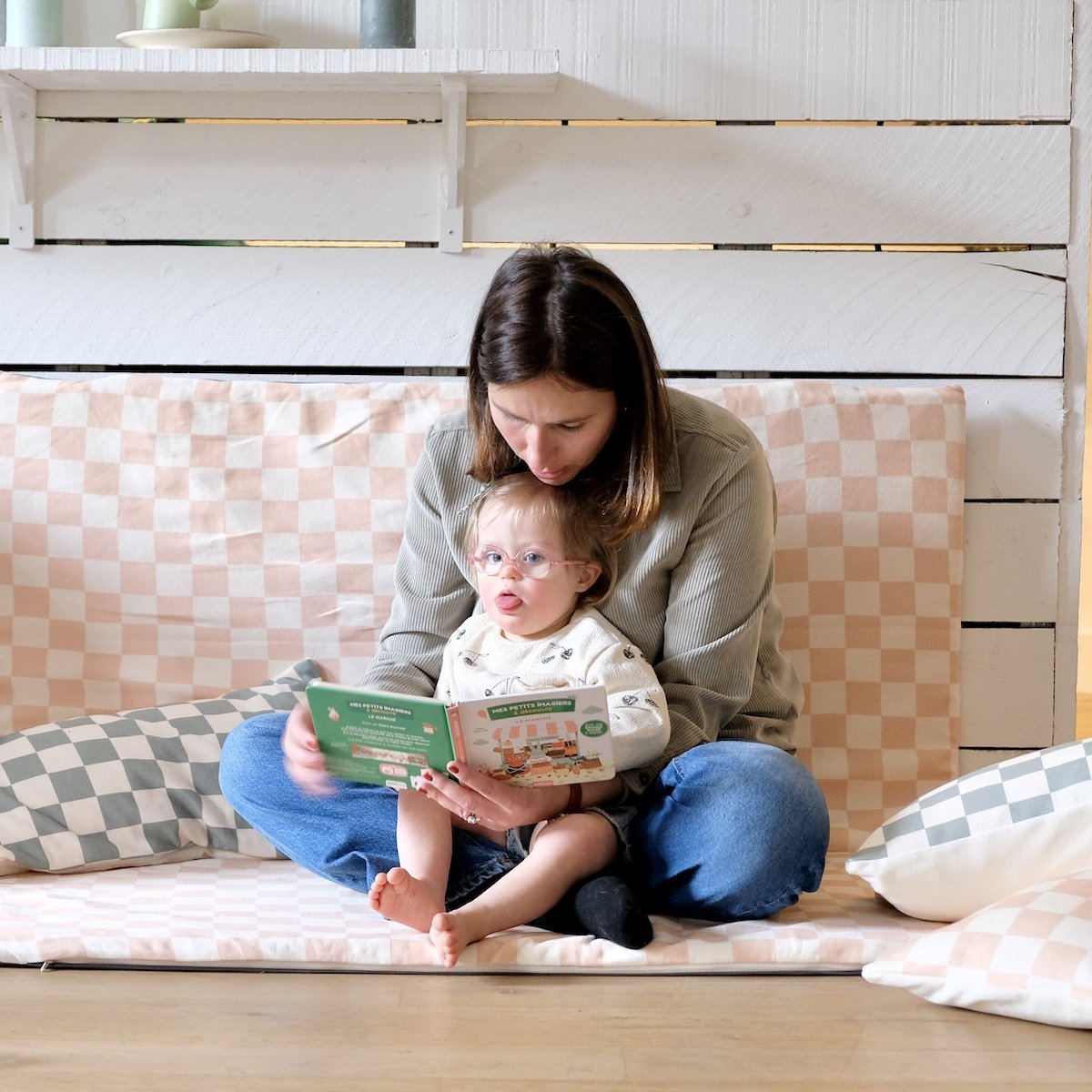 housse tapis d'eveil motricité et jeux bebe enfant damier rose