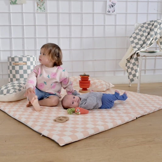 housse tapis d'eveil bebe enfant imprime damier rose