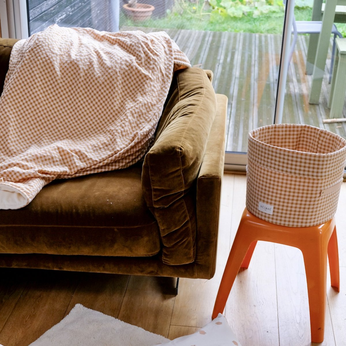 grande couverture douce bebe enfant parents vichy colori caramel 