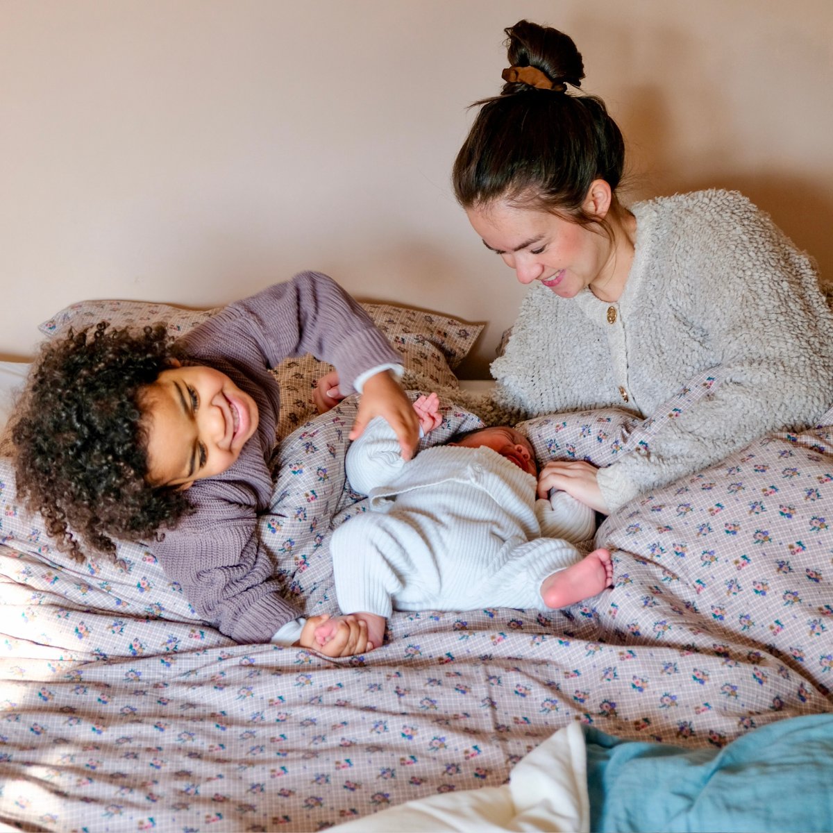 parure linge de lit adulte jersey tout doux imprimé fleurs et carreaux