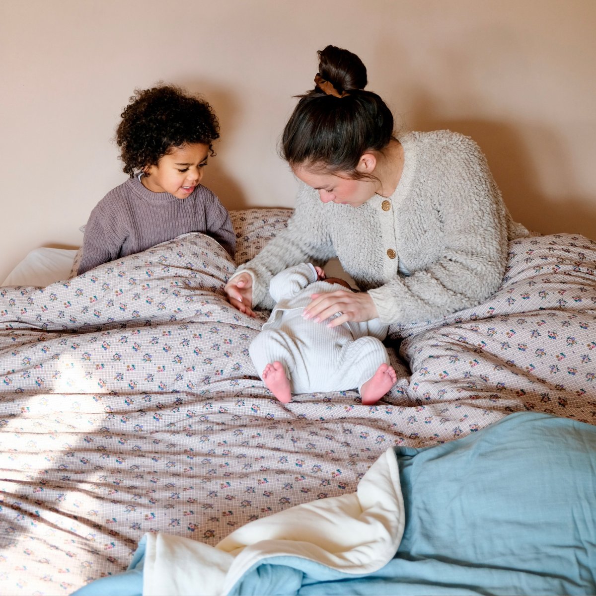 parure linge de lit adulte jersey tout doux fleurs et carreaux