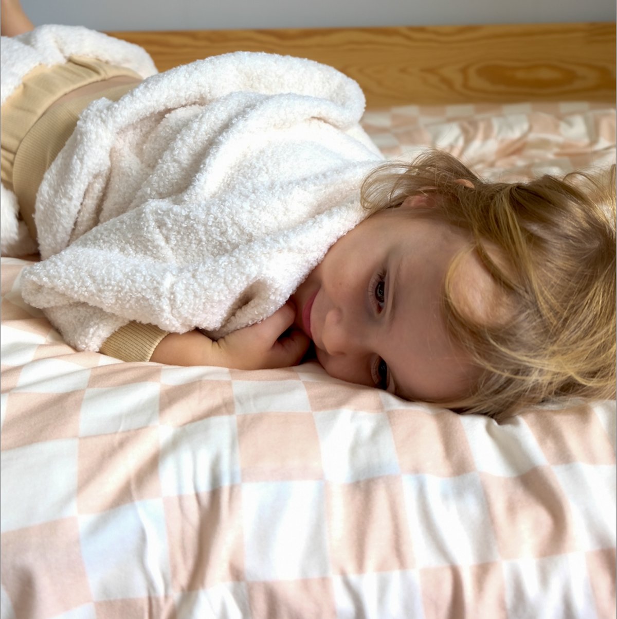 parure linge de lit enfant bébé jersey imprimé damier rose