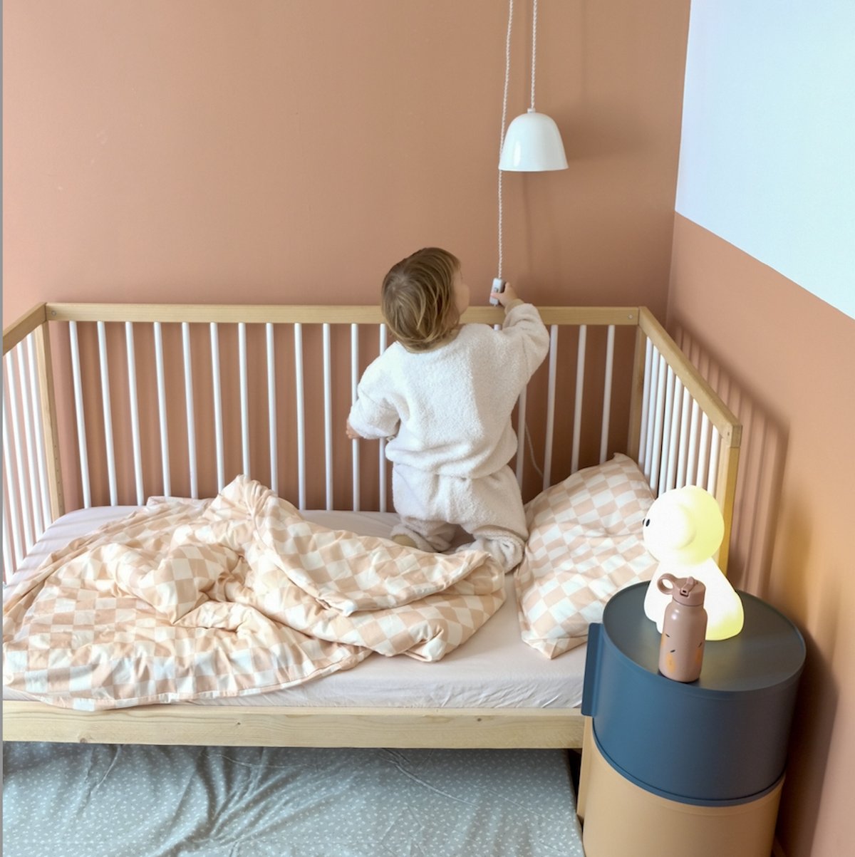 parure linge de lit enfant bébé jersey tout doux imprimé damier rose