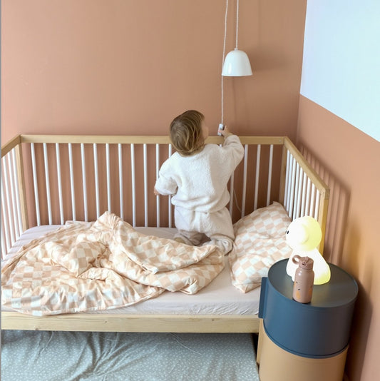 parure linge de lit enfant bébé jersey tout doux imprimé damier rose