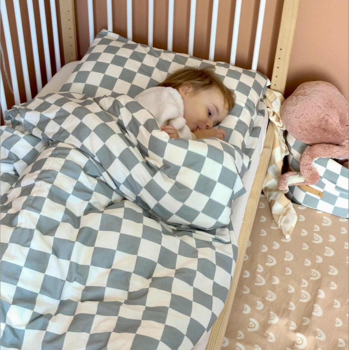parure linge de lit enfant bébé jersey tout doux damier vert