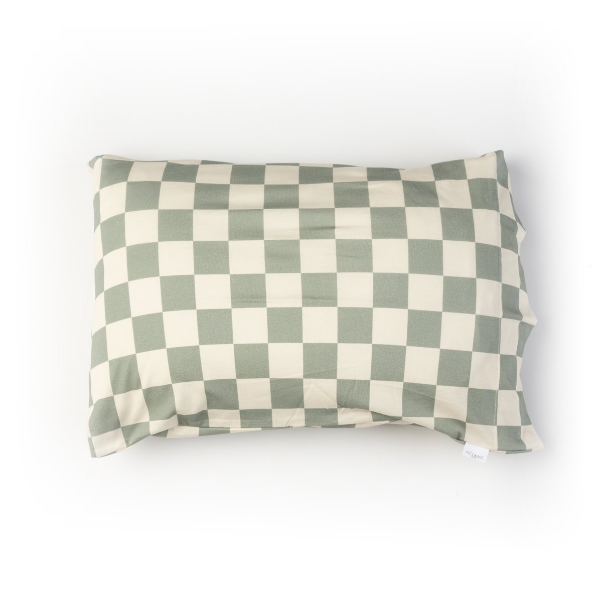 parure linge de lit enfant bébé jersey tout doux imprimé damier vert oreiller rectangle