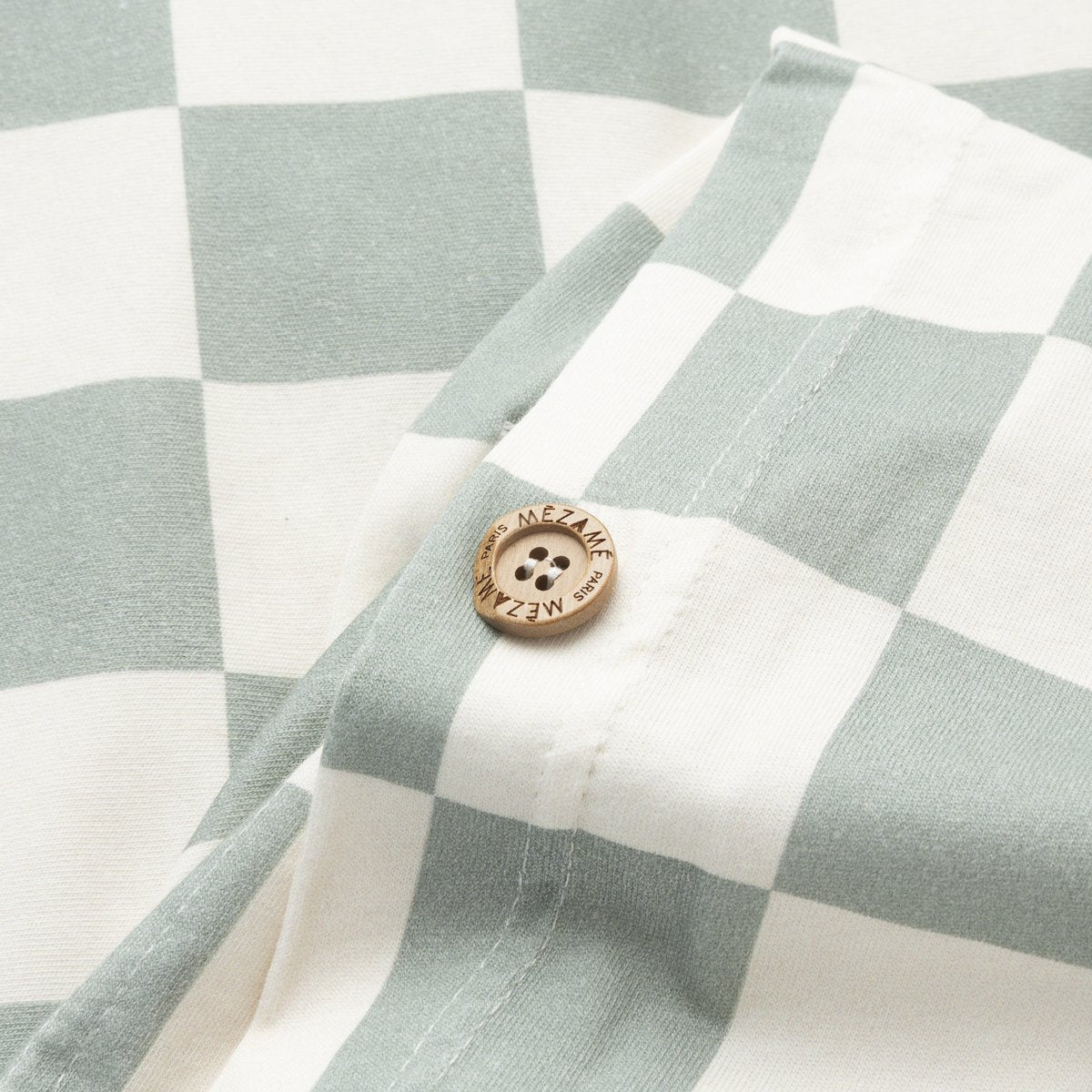 parure linge de lit enfant bébé jersey tout doux imprimé damier vert zip et boutons