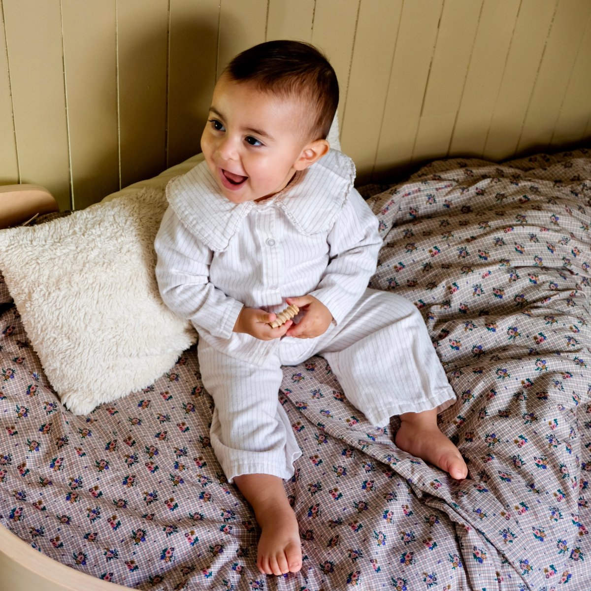 parure linge de lit enfant bébé jersey imprimé fleurs et carreaux