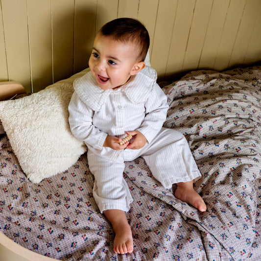 parure linge de lit enfant bébé jersey imprimé fleurs et carreaux