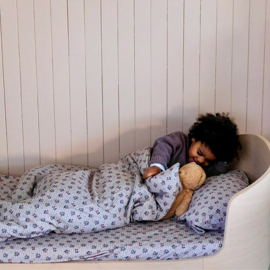 parure linge de lit enfant bébé jersey tout doux imprimé fleurs et carreaux chambre kids