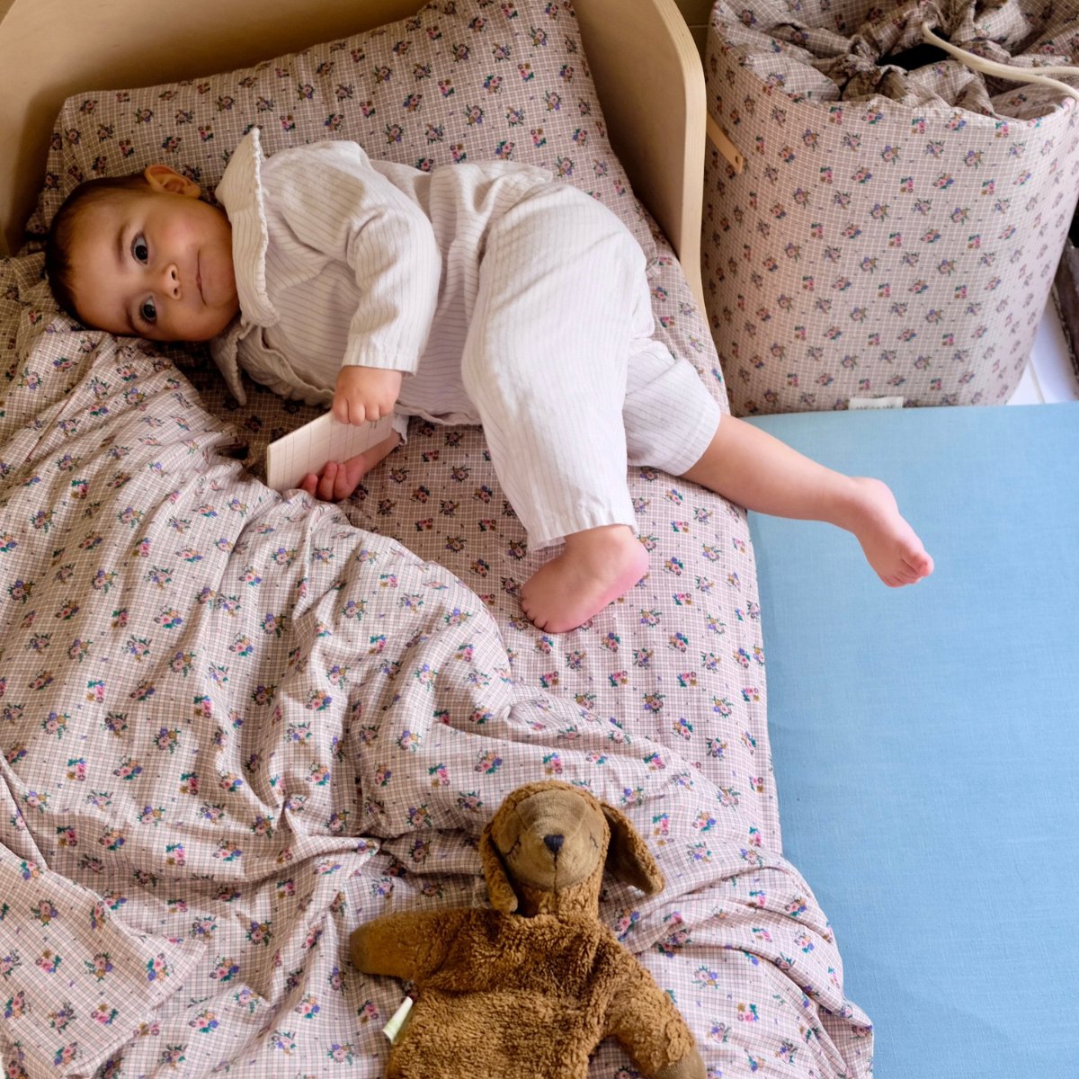 parure linge de lit enfant bébé jersey tout doux imprimé fleurs et carreaux mixte