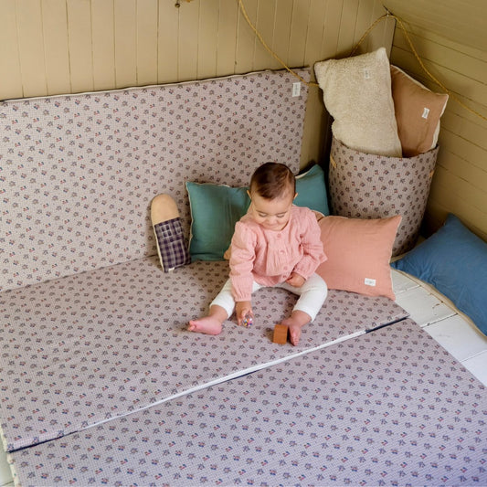 rallonge tapis d'eveil  motricite et jeux bebe enfant grand format XXL motif fleurs et carreaux