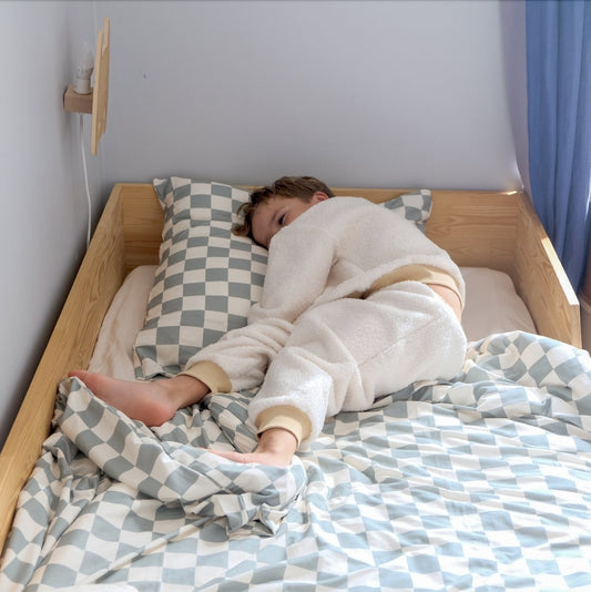 taie d'oreiller enfant bébé jersey tout doux  damier vert