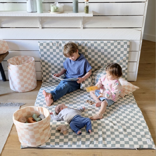 grand format panier de rangement chambre bébé enfant imprime damier rose 