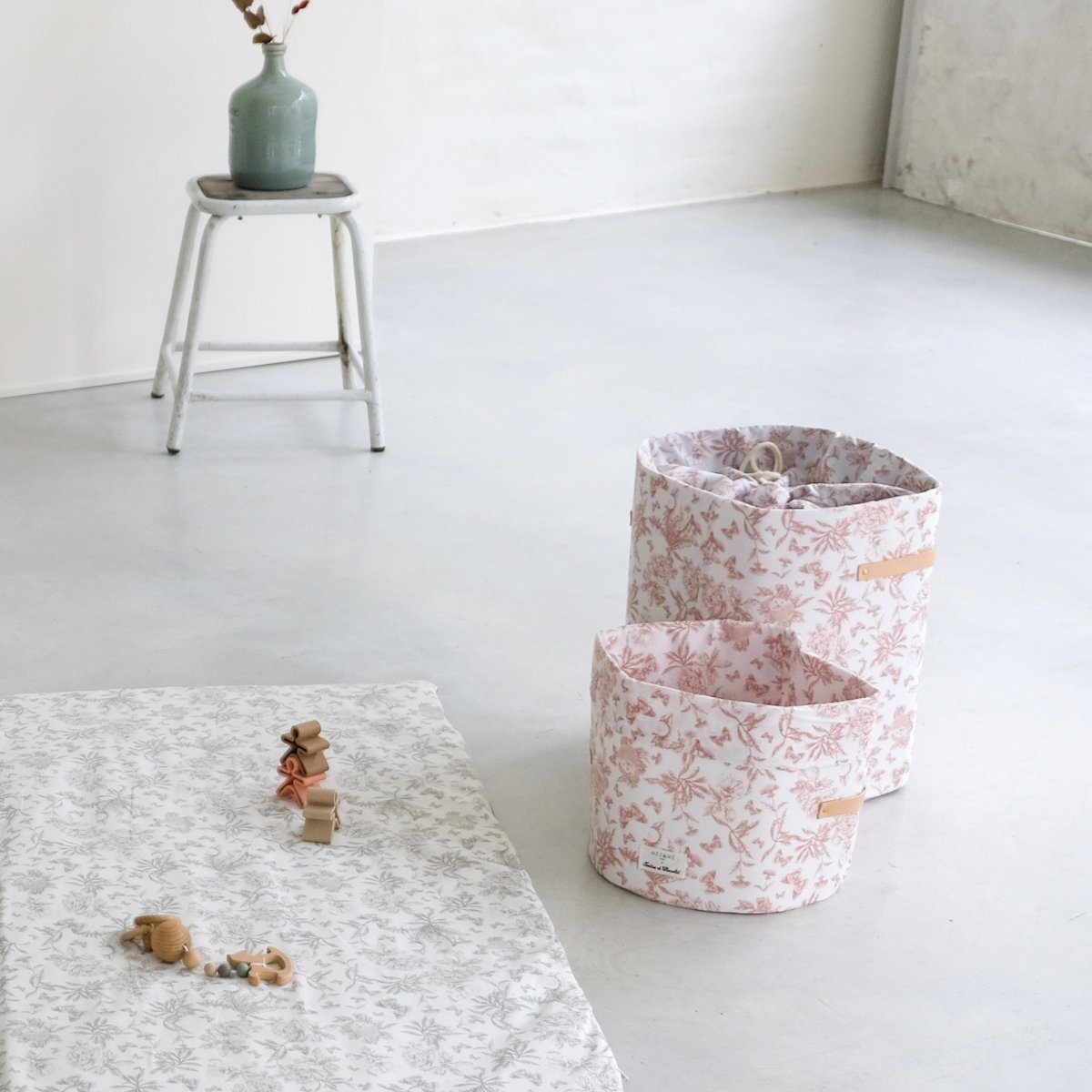 panier de rangement grand format bebe enfant collaboration tartine&chocolat coloris rose
