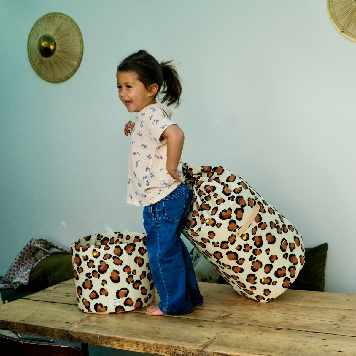 panier de rangement chambre enfant motif leopard