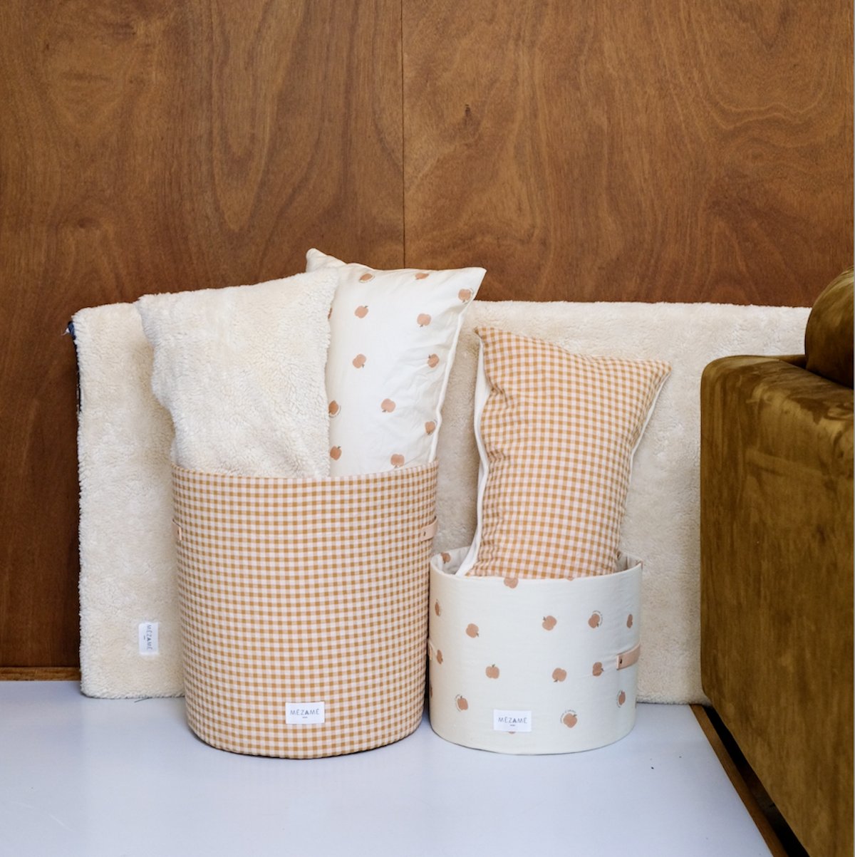 panier de rangement bébé enfants vichy caramel