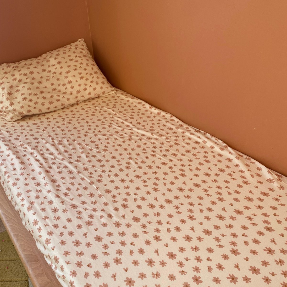draps housse bebe enfant fleuri rose