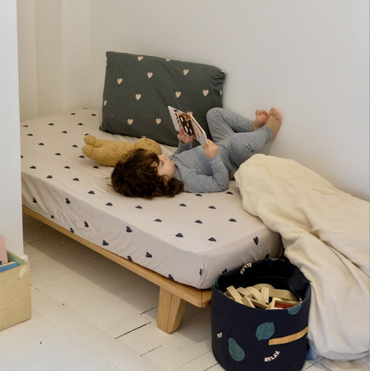 drap housse lige de lit enfant motif coeur