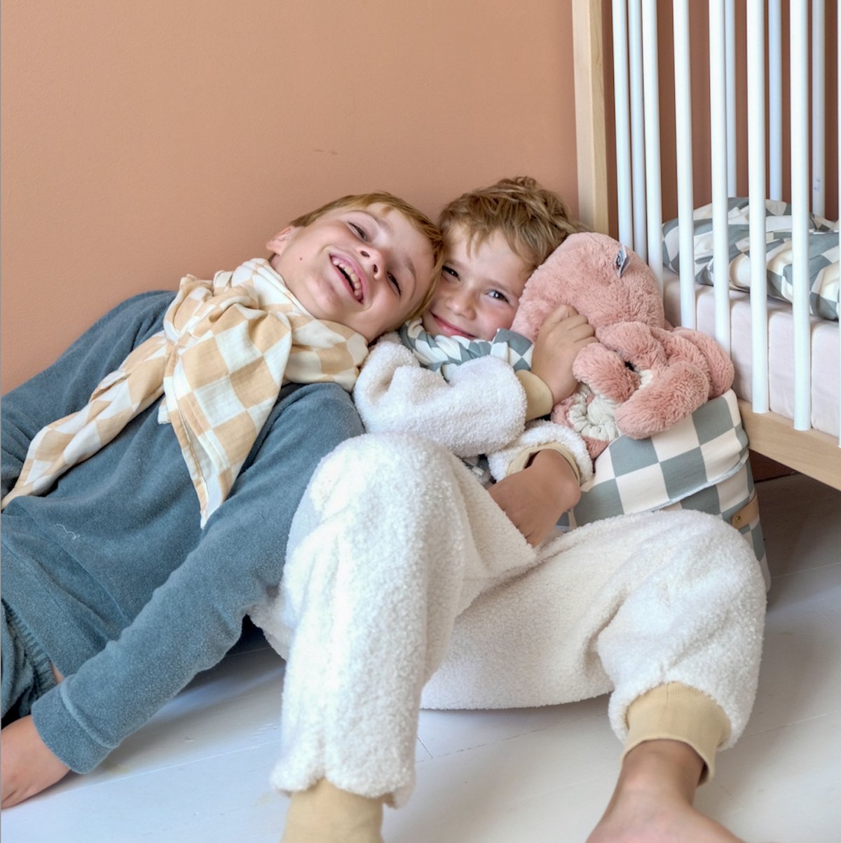 maxi lange gaze de coton imprimé damier rose