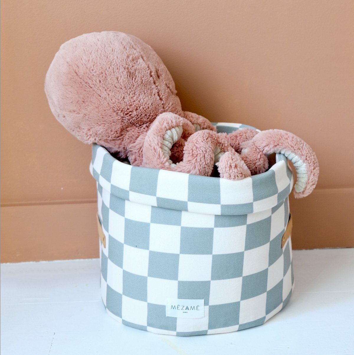 petite panier de rangement jouet damier vert