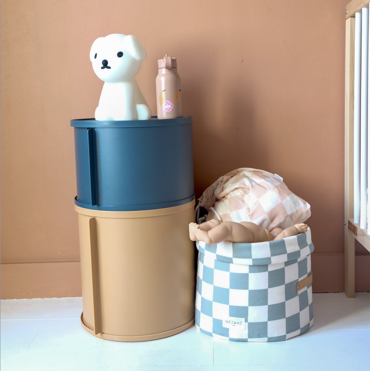 panier de rangement jouet chambre enfant bebe petit format motif damier vert