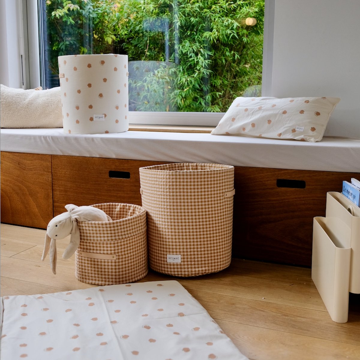 petit panier rangement jouets bebe enfant vichy  caramel 