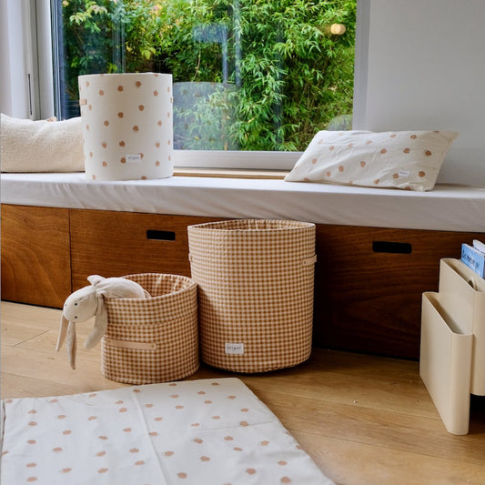 petit panier rangement jouets bebe enfant vichy  caramel 