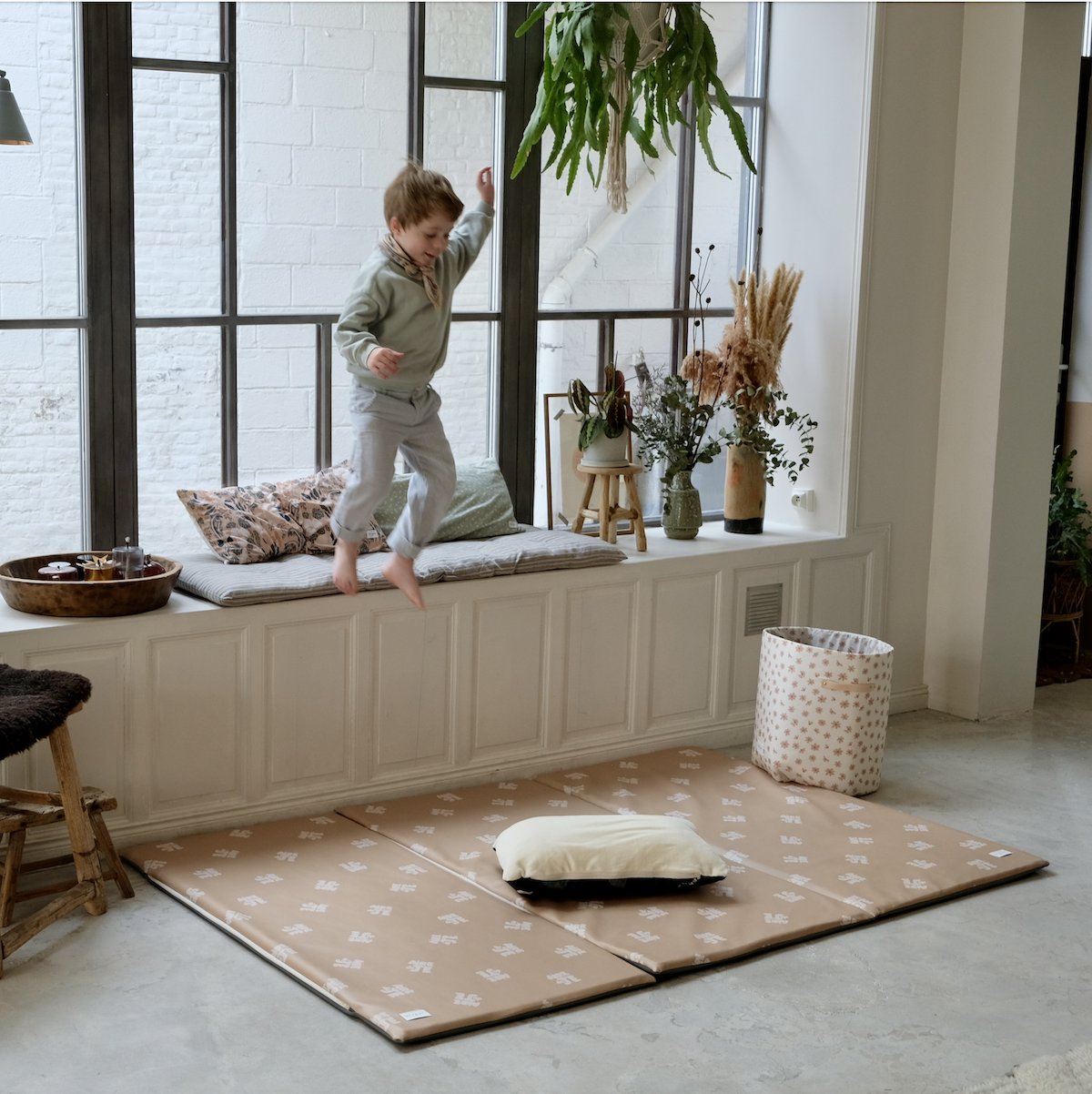 tapis d eveil  motricite et jeux bebe enfant grand format XXL waterproof imprimé air de je beige 