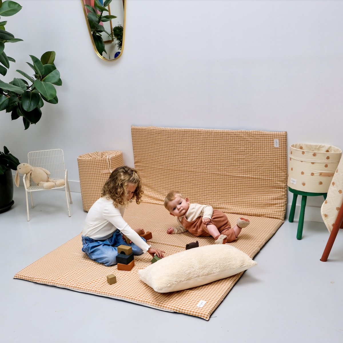 tapis d eveil  et jeux bebe enfant vichy colori caramel grand format XXL