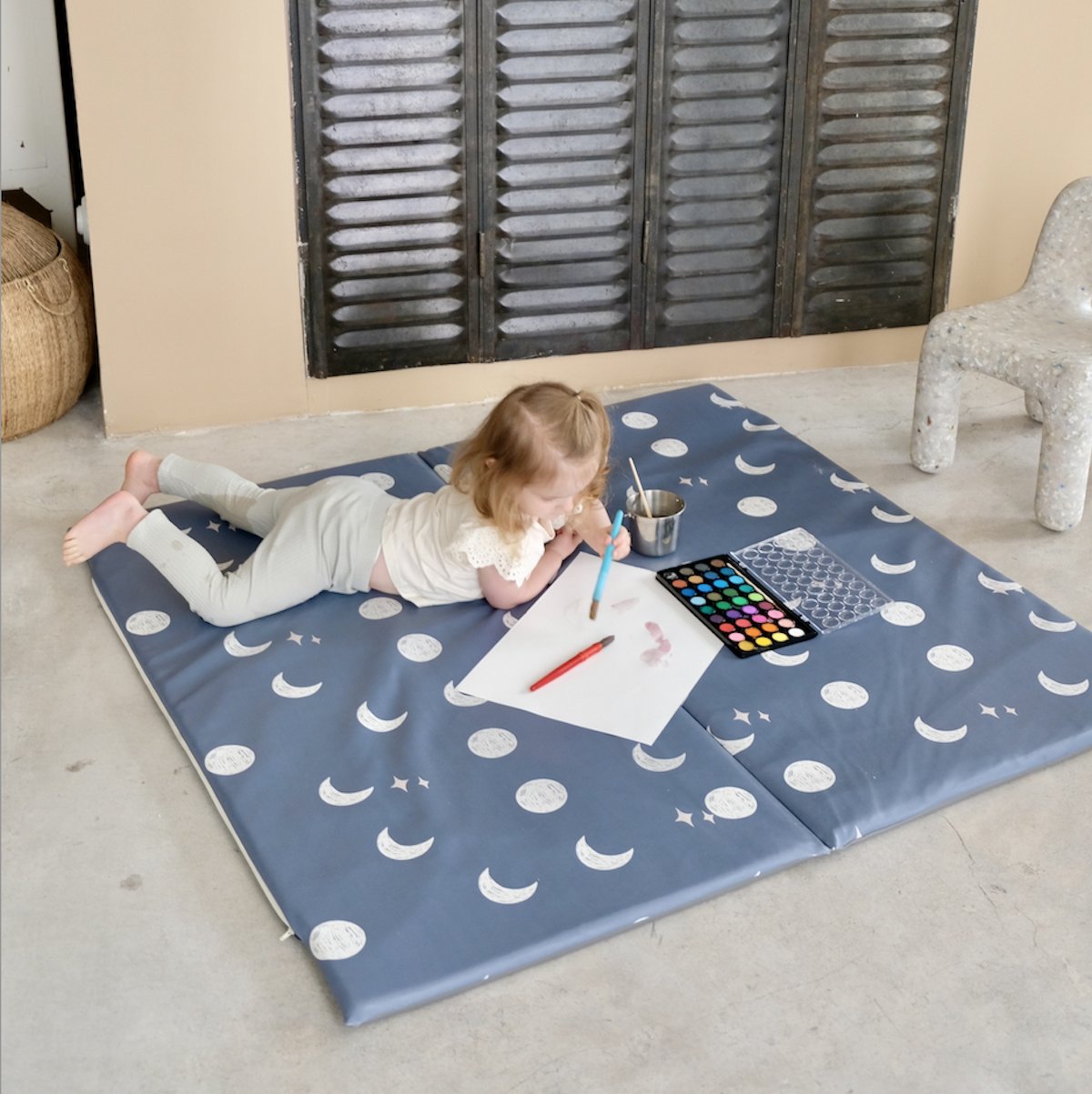tapis d eveil et jeux bebe enfant  waterproof imprimé lune bleu to the moon