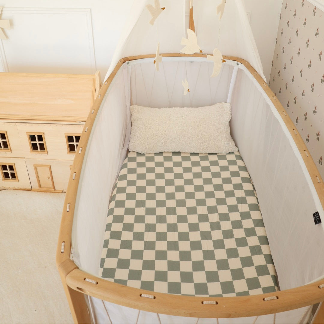 Drap Housse Damier Céladon